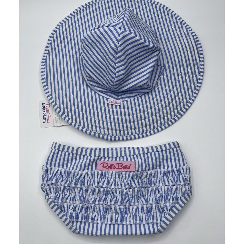RUFFLE BUTTS Hat And Swim‎ Bikini Bottom Baby Girls Size 0-12 Months Striped